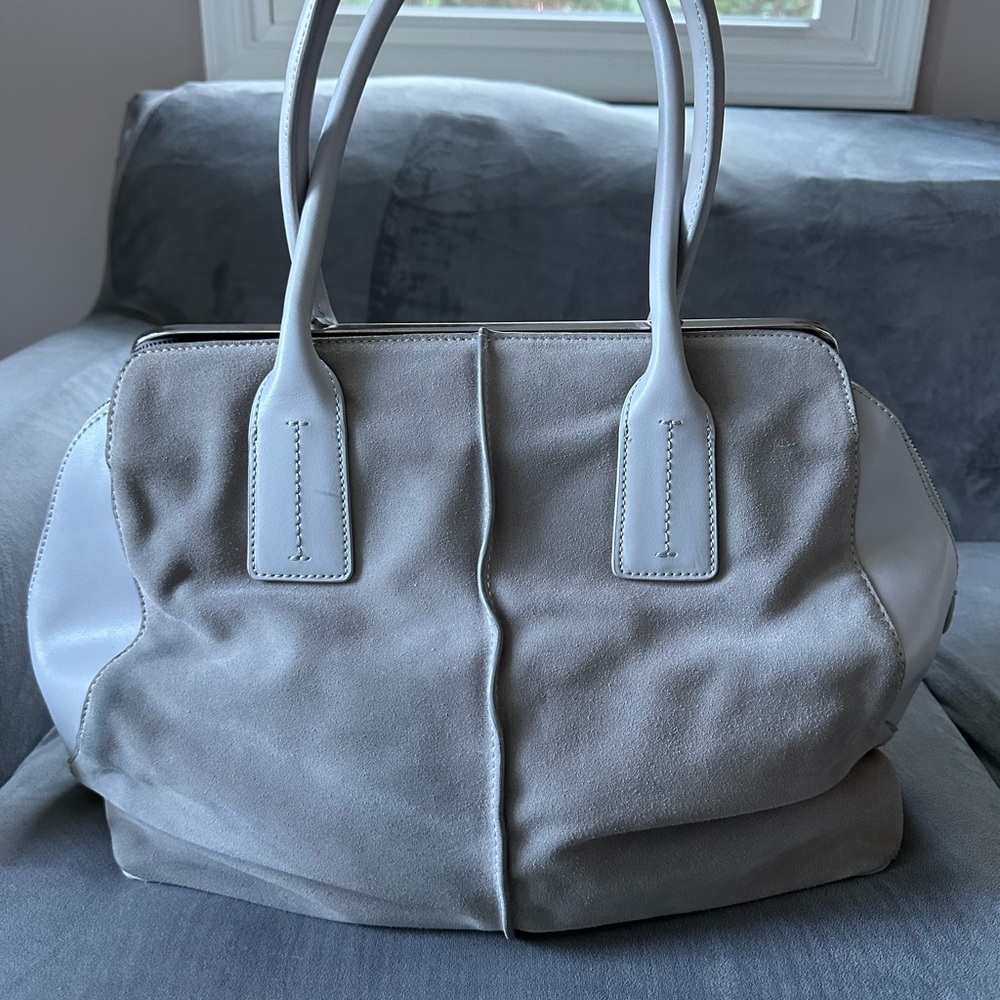 Grey leather Charles Jourdan satchel handbag - Picture 3 of 5